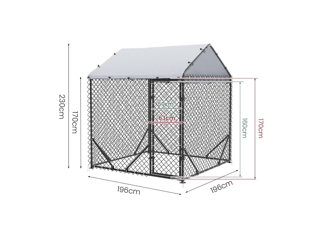 Aegis Outdoor Dog Run With Roof Cover - 196x196x230cm