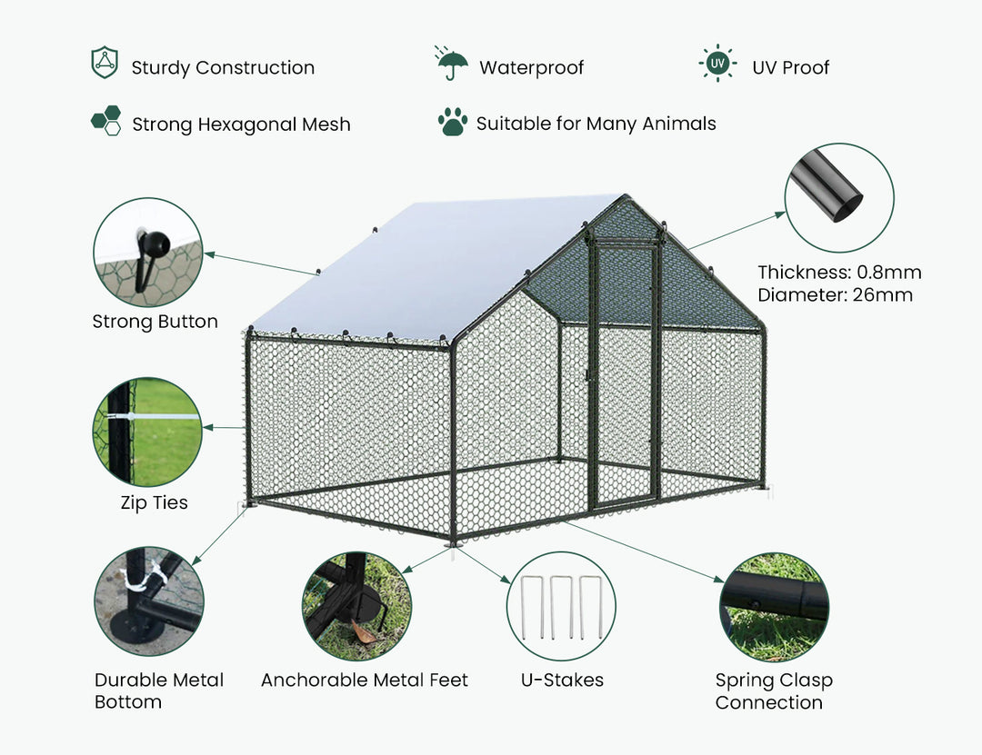 Aegis Walk-In Chicken Coop Run with UV Cover - 300x600x200cm