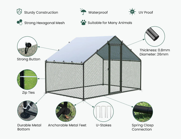 Aegis Walk-In Chicken Coop Run with UV Cover - 300x600x200cm