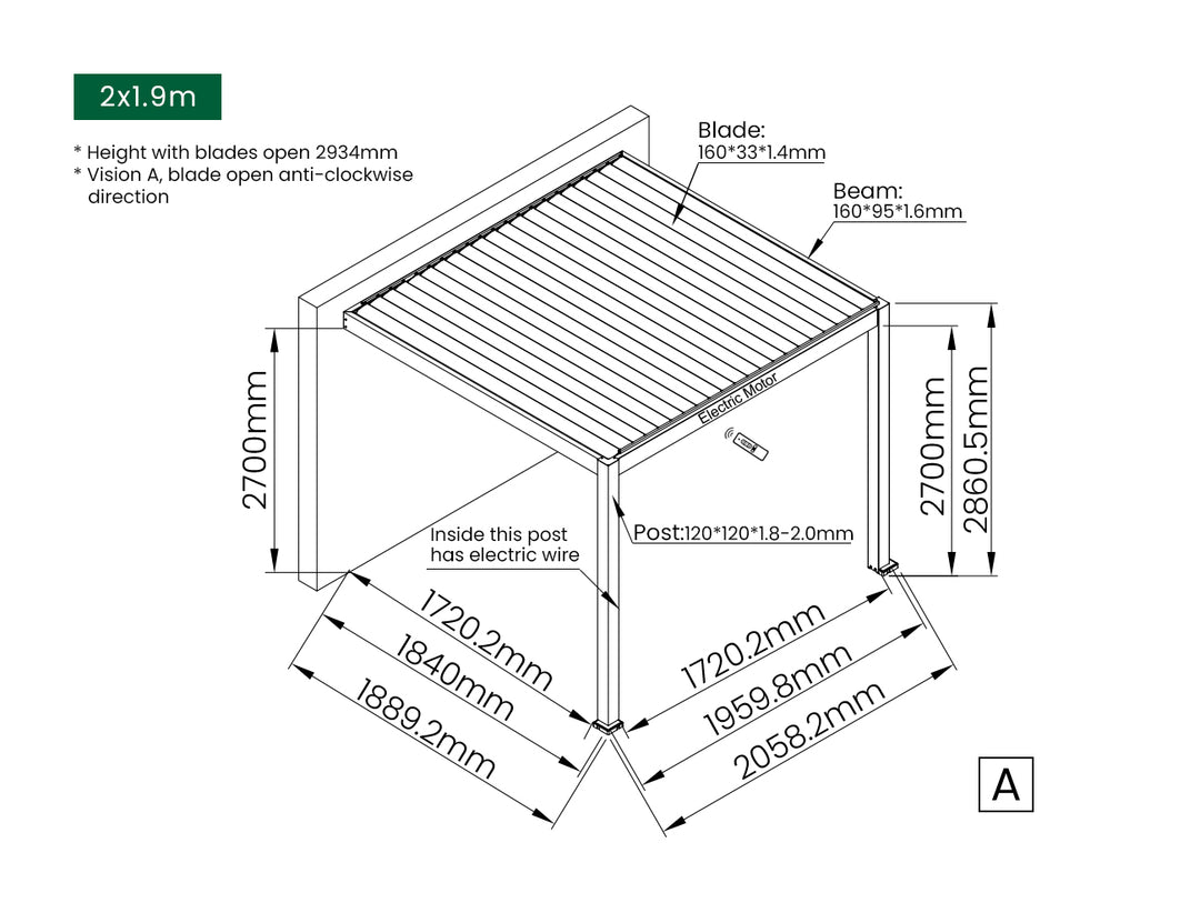 Caspian Motorised Wall Mounted Louvre Roof Aluminium Pergola