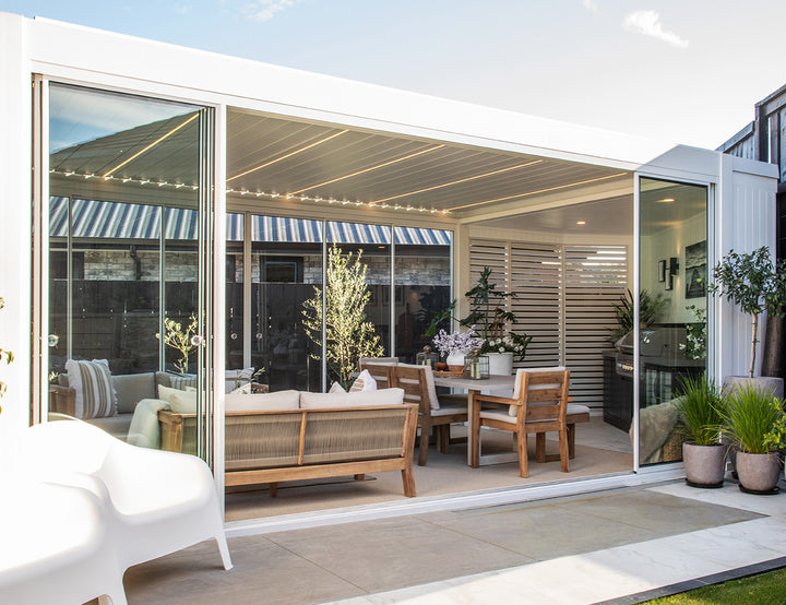 Tasman Motorised Wall Mounted Louvre Roof Aluminium Pergola