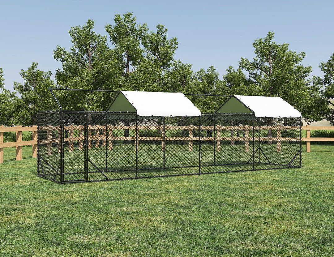 Outdoor Dog Run With Two Covers - 196x776x230cm, Upgraded Mesh and Frame for Extended Durability