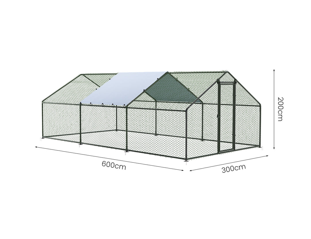 Outdoor Chicken Run With One Cover - 300x600x200cm, Upgraded Frame for Extended Durability