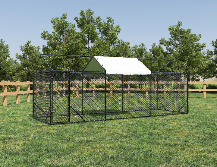 Outdoor Dog Run With One Cover - 196x582x230cm, Upgraded Mesh and Frame for Extended Durability