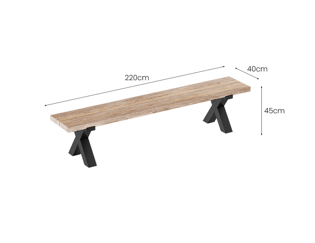 Fortico Teak X-leg Bench Seat 220cm