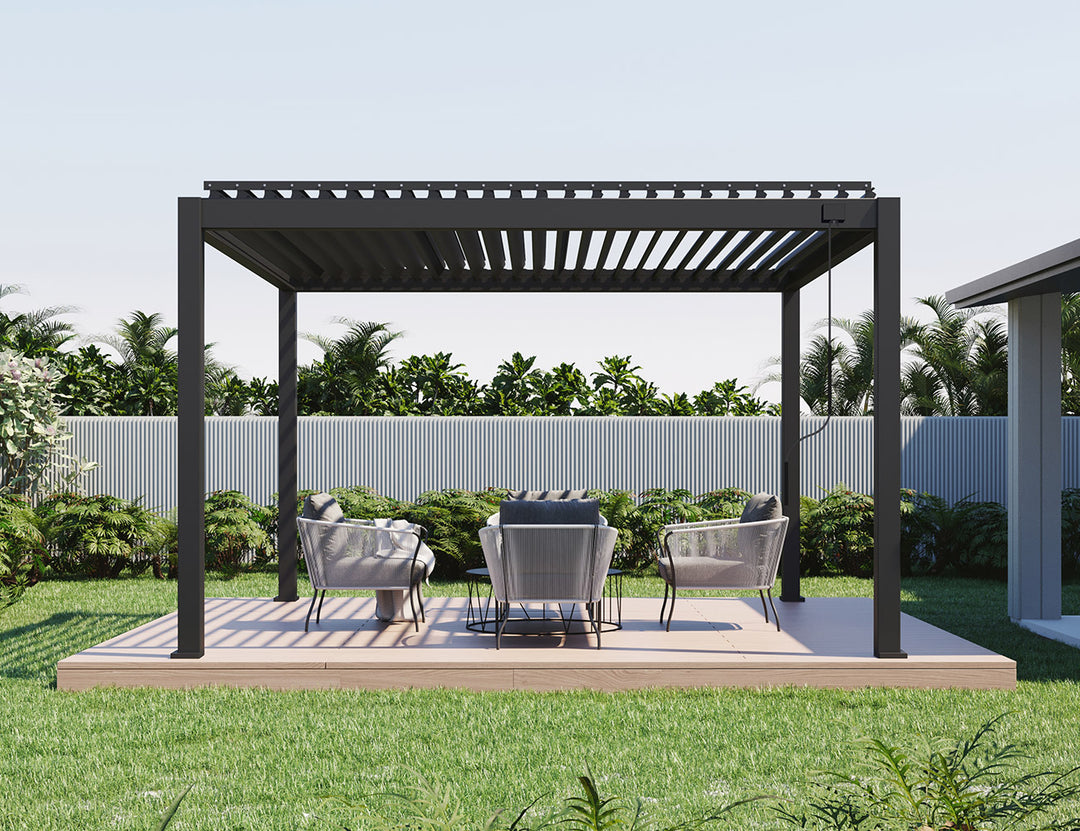 Baltic Manual Freestanding Louvre Roof Aluminium Pergola Size: 2 x 2m Color: Black