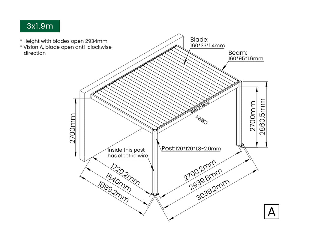 Caspian Motorised Wall Mounted Louvre Roof Aluminium Pergola
