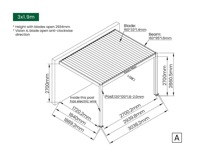 Caspian Motorised Wall Mounted Louvre Roof Aluminium Pergola