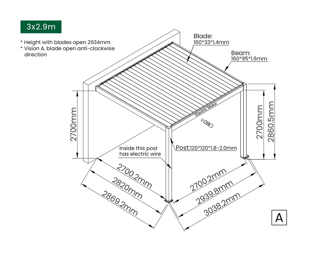 Caspian Motorised Wall Mounted Louvre Roof Aluminium Pergola