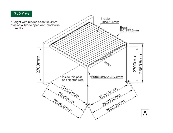 Caspian Motorised Wall Mounted Louvre Roof Aluminium Pergola