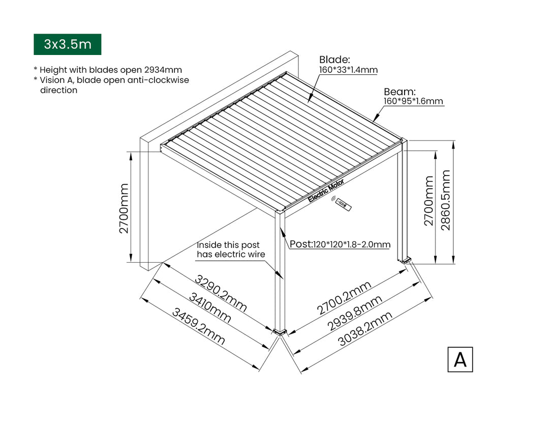 Caspian Motorised Wall Mounted Louvre Roof Aluminium Pergola