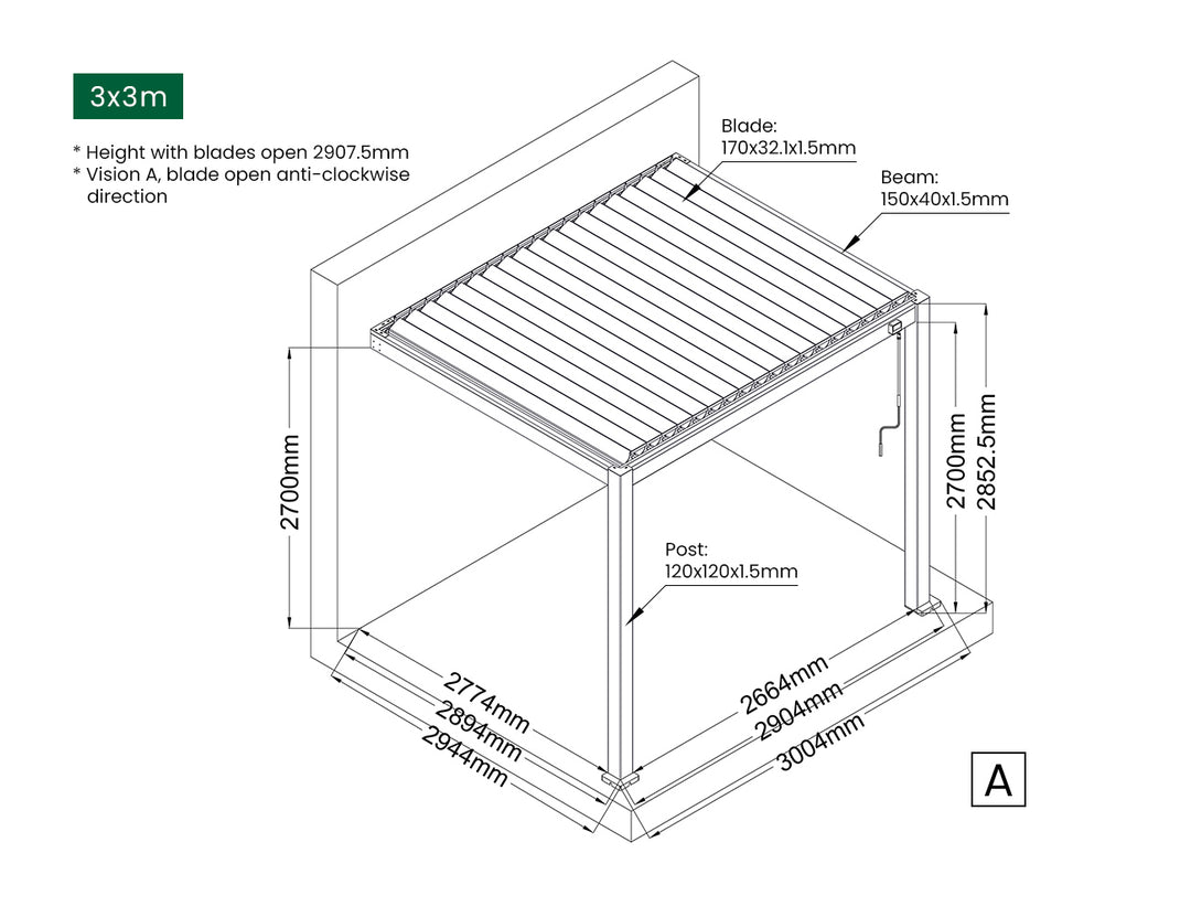 Baltic Manual Wall Mounted Louvre Roof Aluminium Pergola Size: 2 x 2m Color: Black