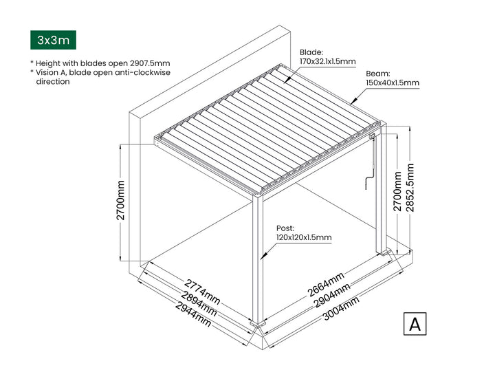 Baltic Manual Wall Mounted  Louvre Roof Aluminium Pergola