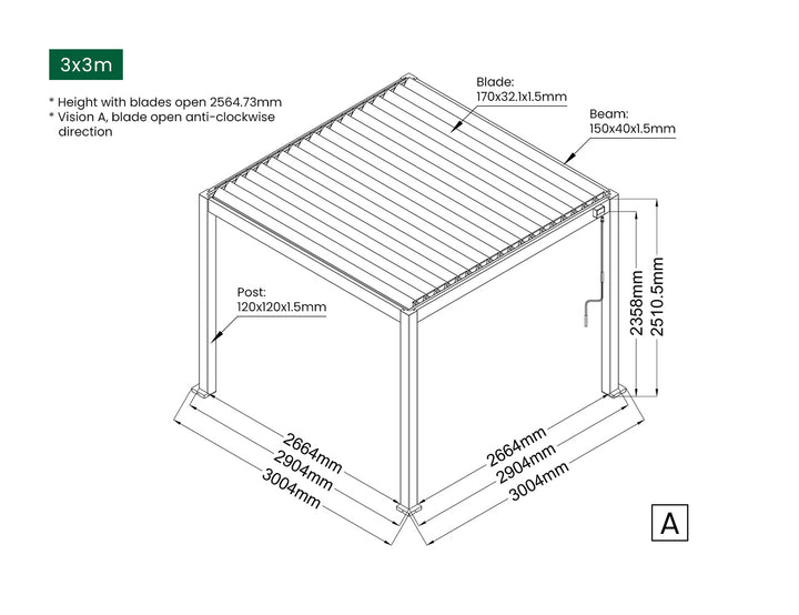 Baltic Manual Freestanding Louvre Roof Aluminium Pergola Size: 2 x 2m Color: Black