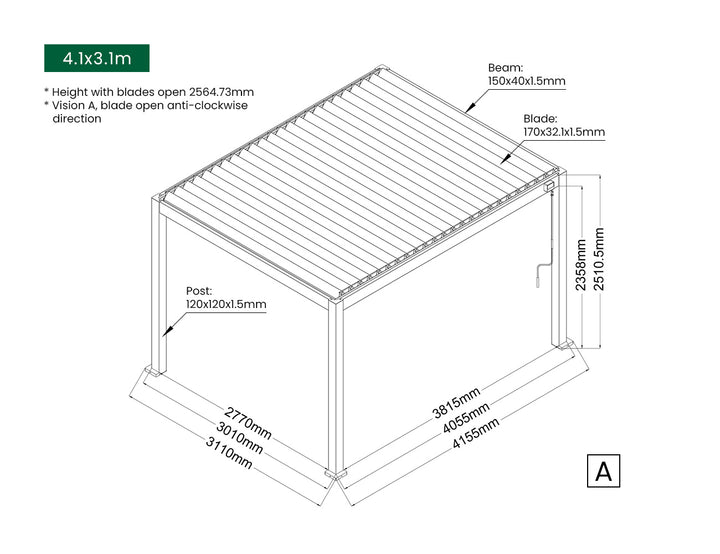 Baltic Manual Freestanding Louvre Roof Aluminium Pergola Black