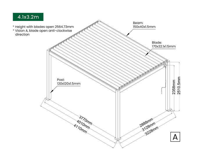 Baltic Manual Freestanding Louvre Roof Aluminium Pergola Black