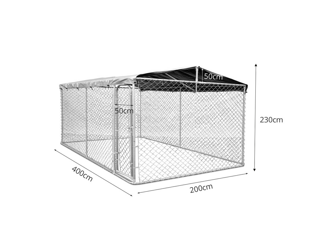 Galvanised Dog Run with Roof  - Medium 4x2x2.3m-With Cover