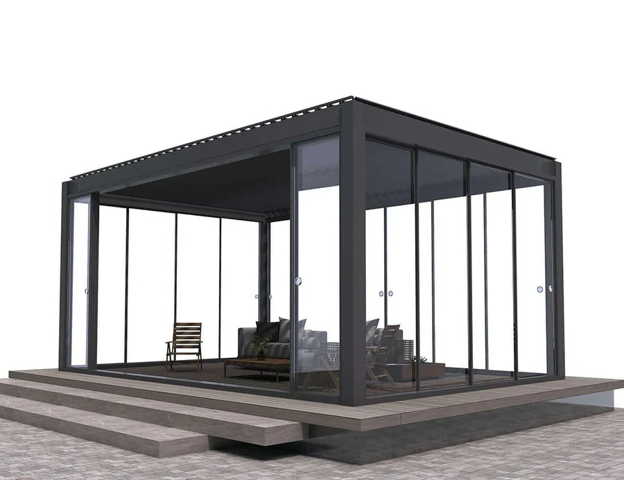 Tasman Wall Mounted Pergola Frame Glass Sliding Door, Size: 3.7m, Colour: Charcoal