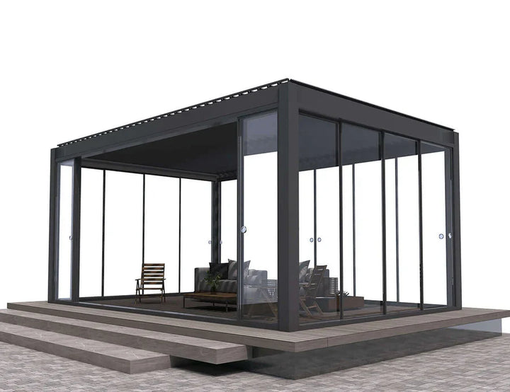Tasman Wall Mounted Pergola Frame Glass Sliding Door, Size: 3.7m, Colour: Charcoal