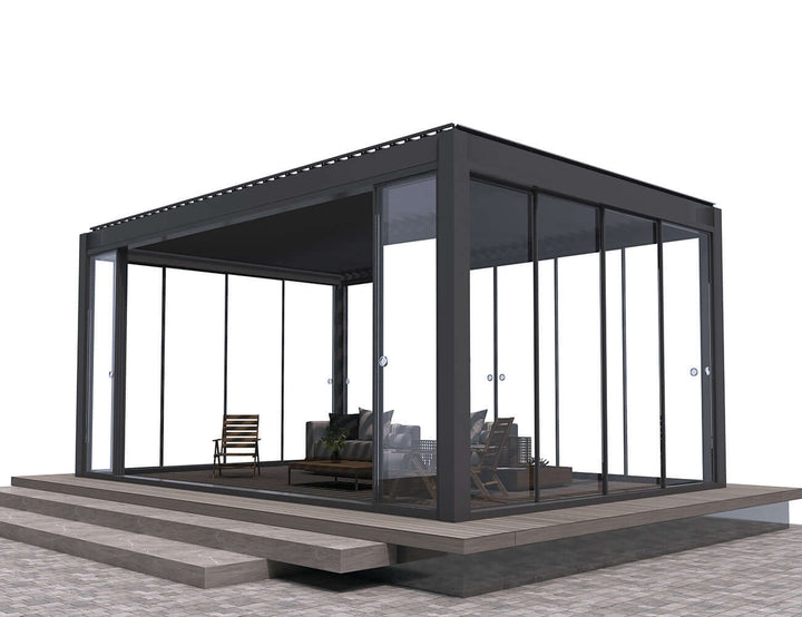 Tasman Freestanding Pergola Frame Glass Sliding Door, Size: 3.7m, Colour: Charcoal