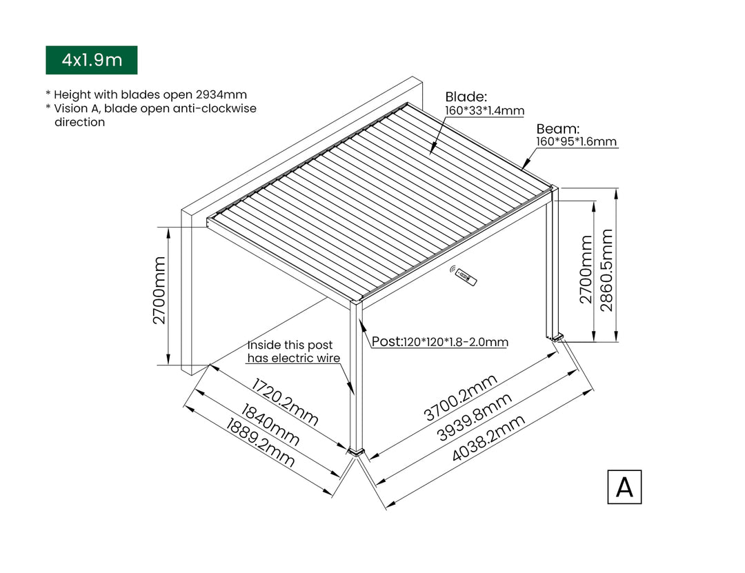 Caspian Motorised Wall Mounted Louvre Roof Aluminium Pergola