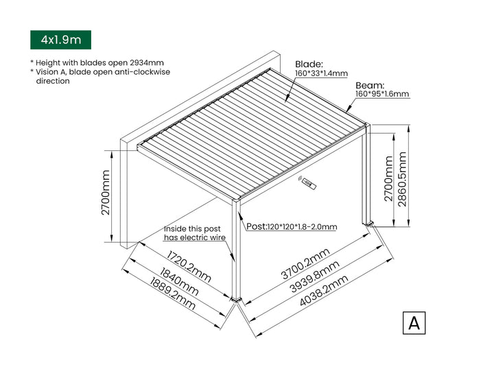 Caspian Motorised Wall Mounted Louvre Roof Aluminium Pergola