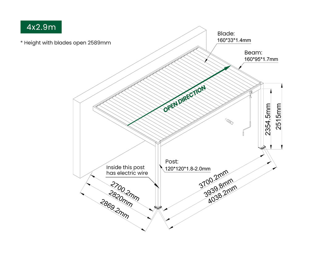 Caspian Manual Wall Mounted Louvre Roof