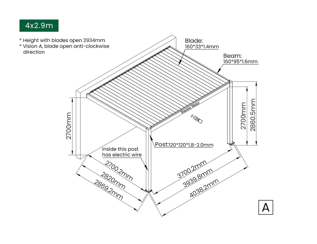 Caspian Motorised Wall Mounted Louvre Roof Aluminium Pergola