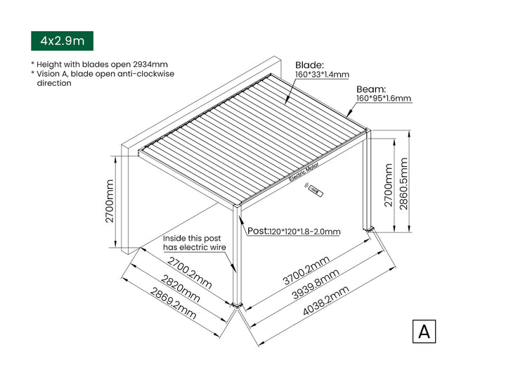 Caspian Motorised Wall Mounted Louvre Roof Aluminium Pergola