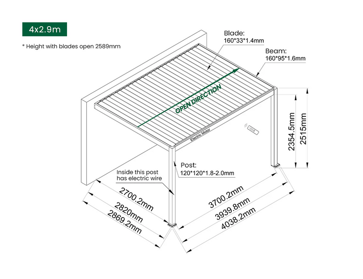 Caspian Motorised Wall Mounted Louvre Roof Aluminium Pergola