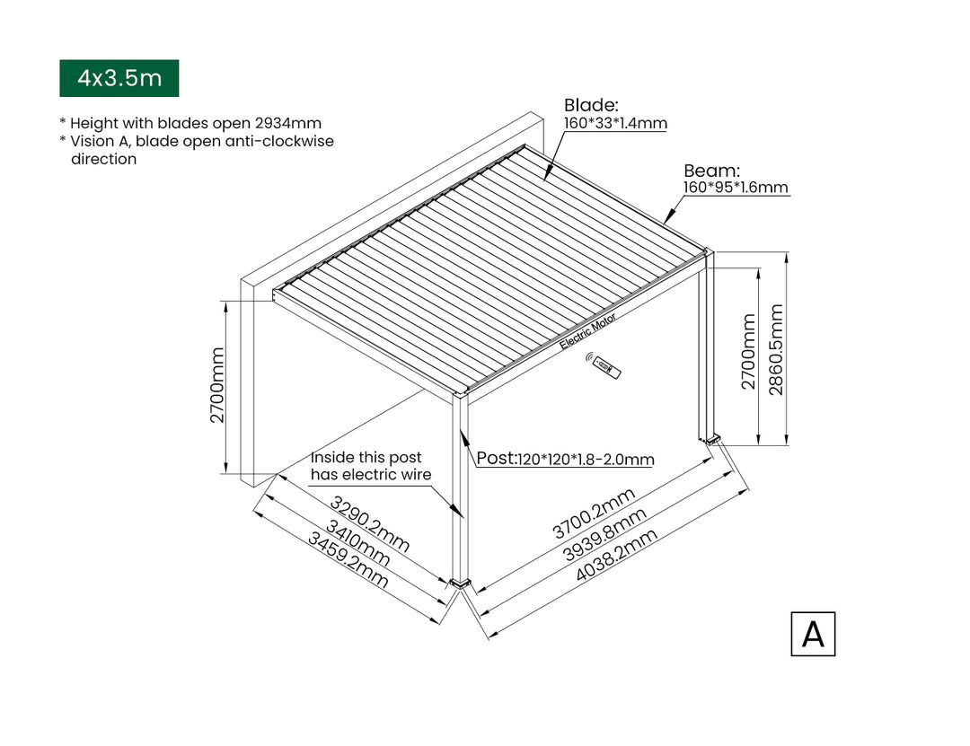 Caspian Motorised Wall Mounted Louvre Roof Aluminium Pergola
