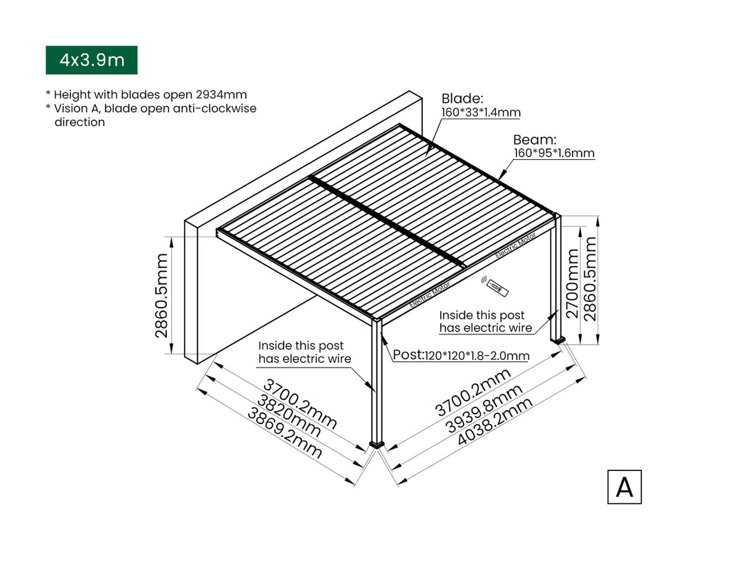 Caspian Motorised Wall Mounted Louvre Roof Aluminium Pergola