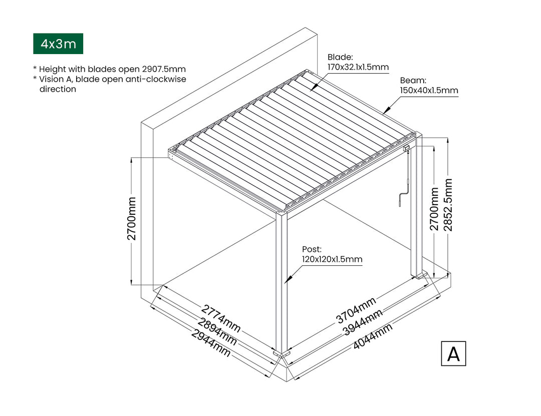 Baltic Manual Wall Mounted  Louvre Roof Aluminium Pergola