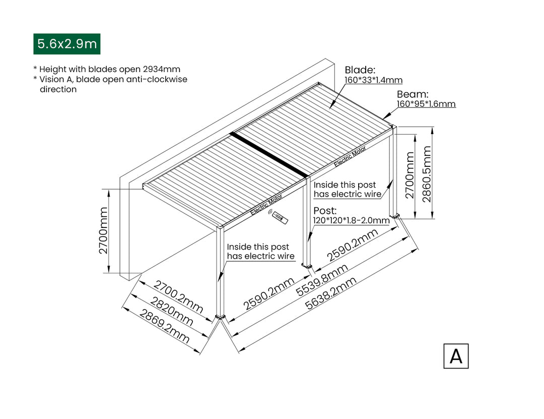 Caspian Motorised Wall Mounted Louvre Roof Aluminium Pergola