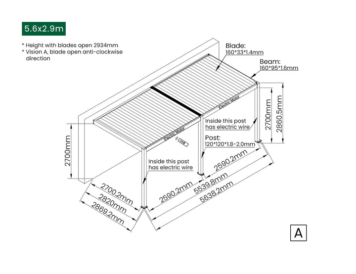 Caspian Motorised Wall Mounted Louvre Roof Aluminium Pergola