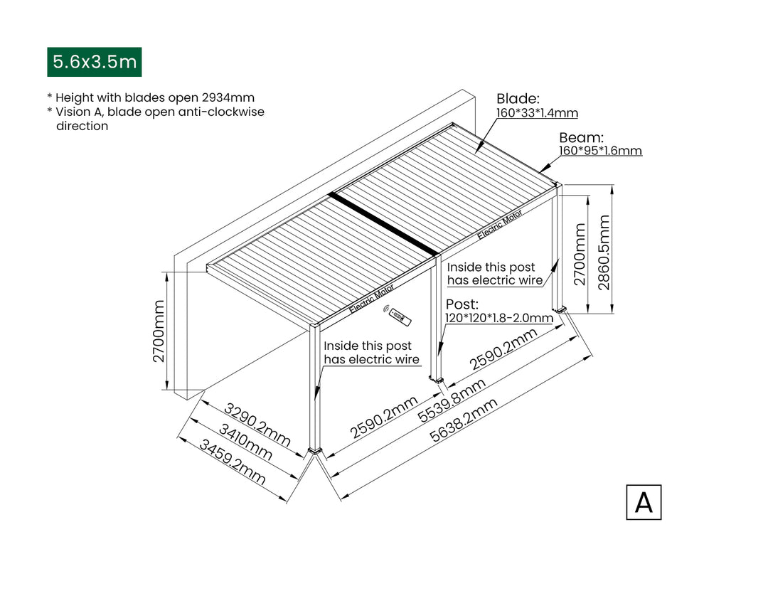 Caspian Motorised Wall Mounted Louvre Roof Aluminium Pergola