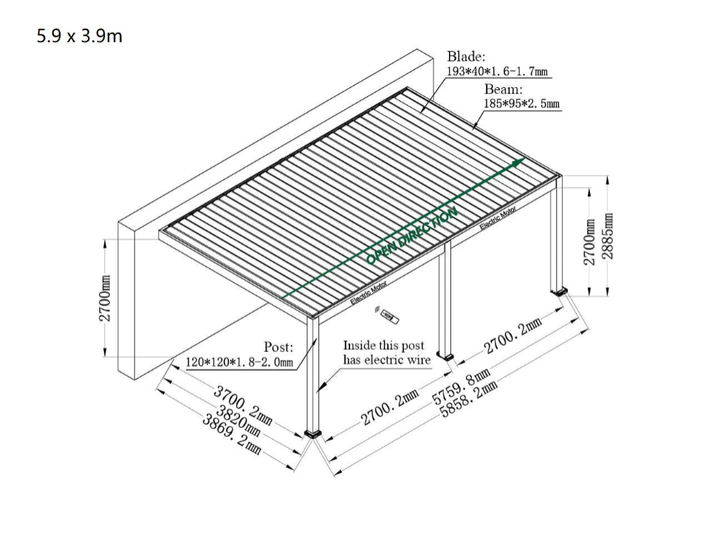 Matiatia Motorised Wall Mounted Louvre Roof Aluminium Pergola 5.9X3.9m