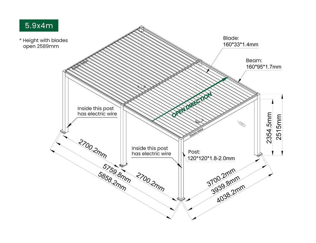 Caspian Motorised Freestanding Louvre Roof Aluminium Pergola