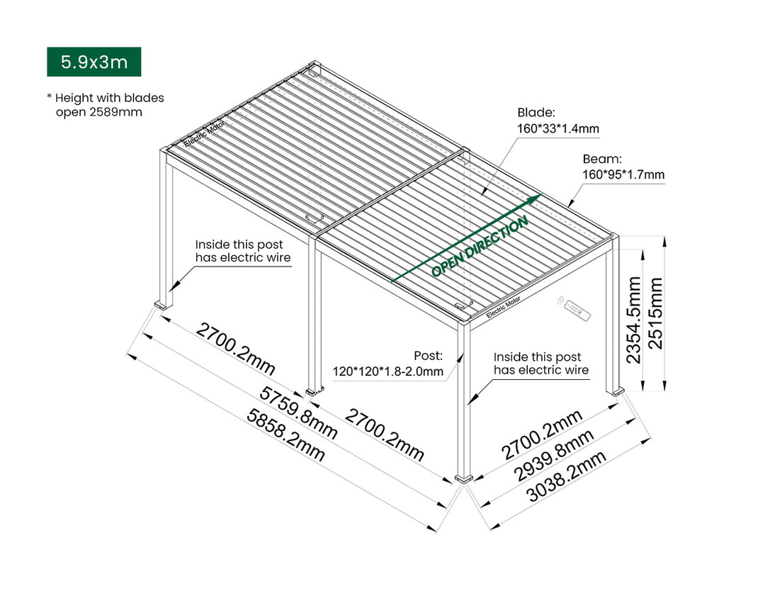 Caspian Motorised Freestanding Louvre Roof Aluminium Pergola