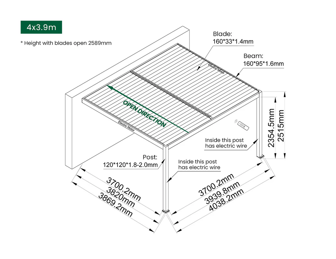 Caspian Motorised Wall Mounted Louvre Roof Aluminium Pergola