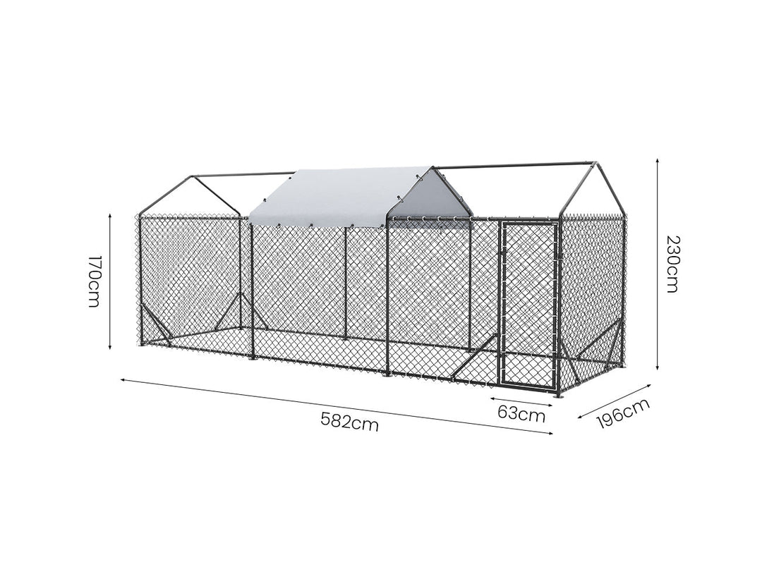 Outdoor Dog Run With One Cover - 196x582x230cm, Upgraded Mesh and Frame for Extended Durability