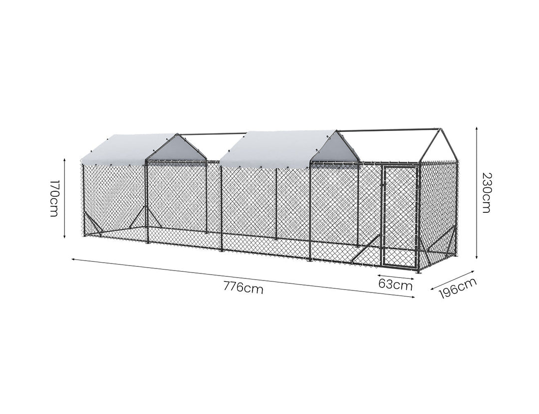 Outdoor Dog Run With Two Covers - 196x776x230cm, Upgraded Mesh and Frame for Extended Durability