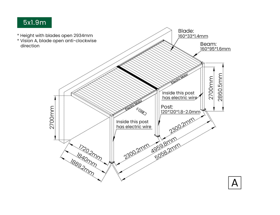 Caspian Motorised Wall Mounted Louvre Roof Aluminium Pergola