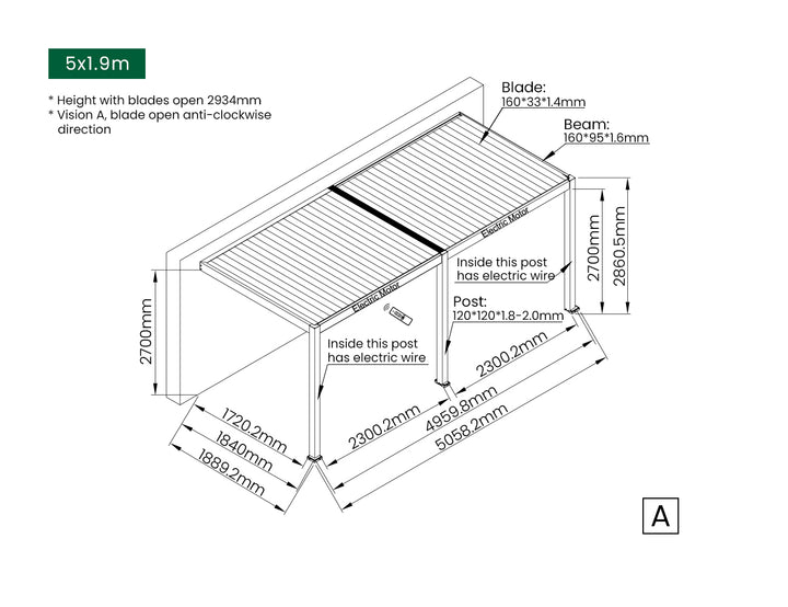 Caspian Motorised Wall Mounted Louvre Roof Aluminium Pergola