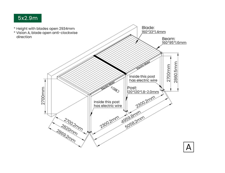 Caspian Motorised Wall Mounted Louvre Roof Aluminium Pergola