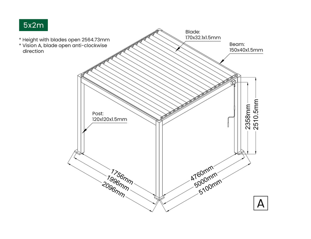 Baltic Manual Freestanding Louvre Roof Aluminium Pergola Size: 2 x 2m Color: Black