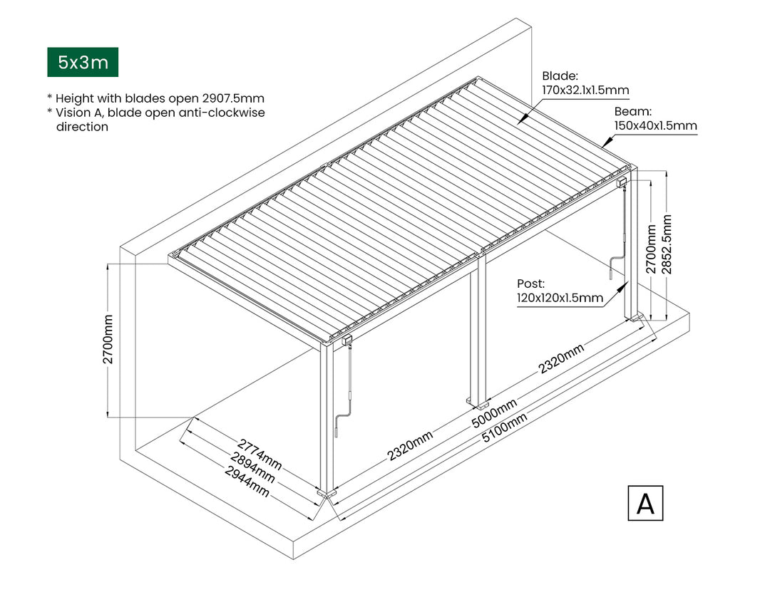 Baltic Manual Wall Mounted Louvre Roof Aluminium Pergola Size: 2 x 2m Color: Black