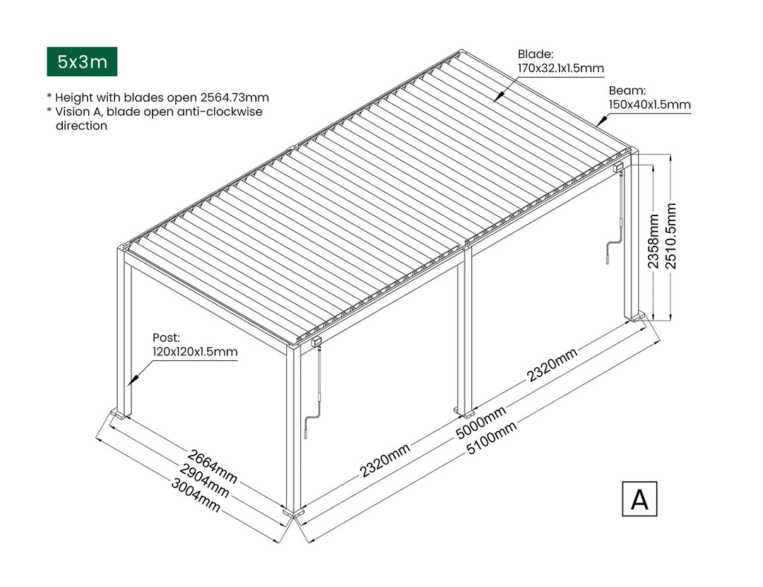 Baltic Manual Freestanding Louvre Roof Aluminium Pergola Size: 2 x 2m Color: Black