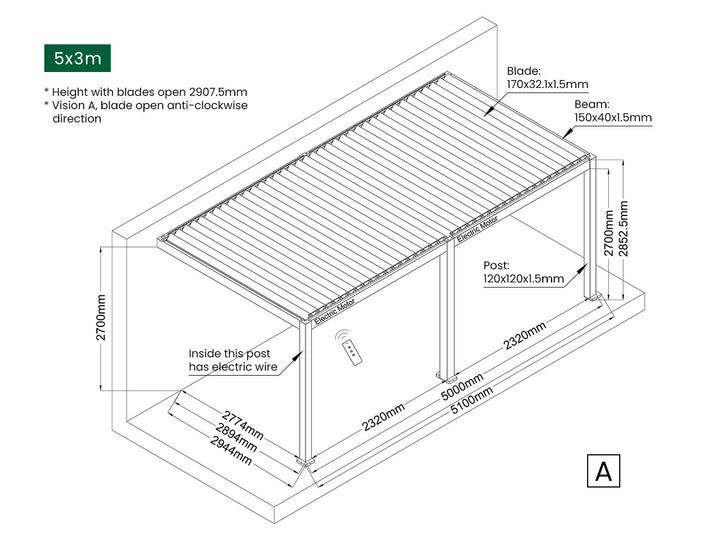 Baltic Motorised Wall Mounted  Louvre Roof Aluminium Pergola