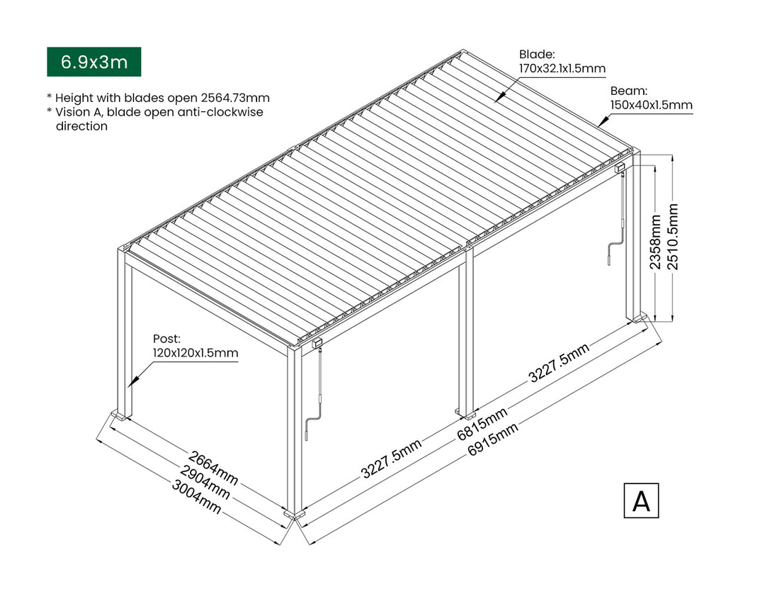 Baltic Manual Freestanding Louvre Roof Aluminium Pergola Size: 2 x 2m Color: Black